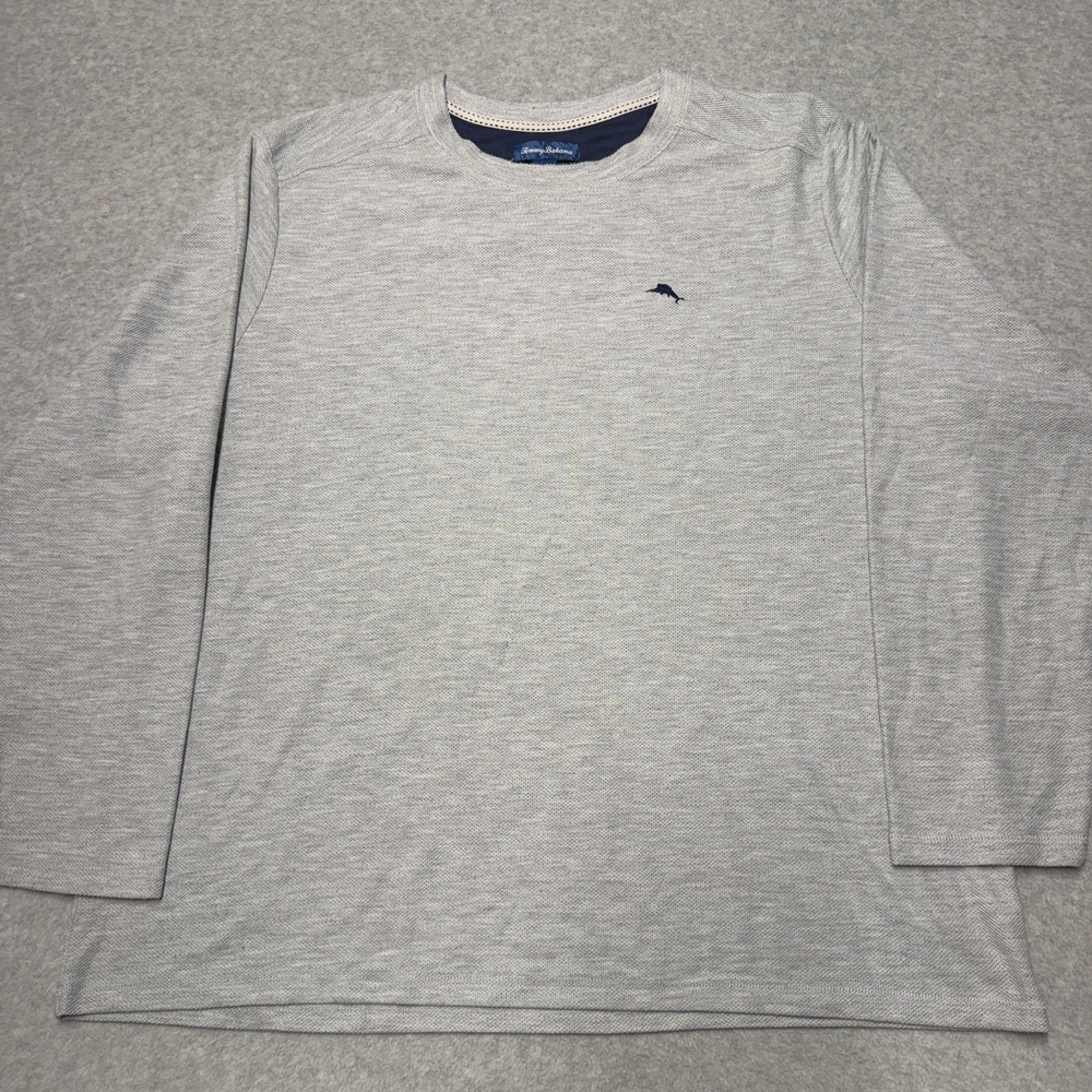Tommy Bahama Sweater Mens 2XL Gray Long Sleeve Lightweight Logo Tee Crewneck